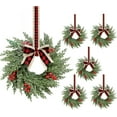 thumbnail image 1 of Guvpev 6 Pcs Small Christmas Wreath, Norfolk Pine Wreaths, 14in Christmas Candle Rings with Ribbon for Kitchen Cabinet Candle Window Decor, Mini Decorative Hanging Wreath for Xmas Decor, 1 of 6