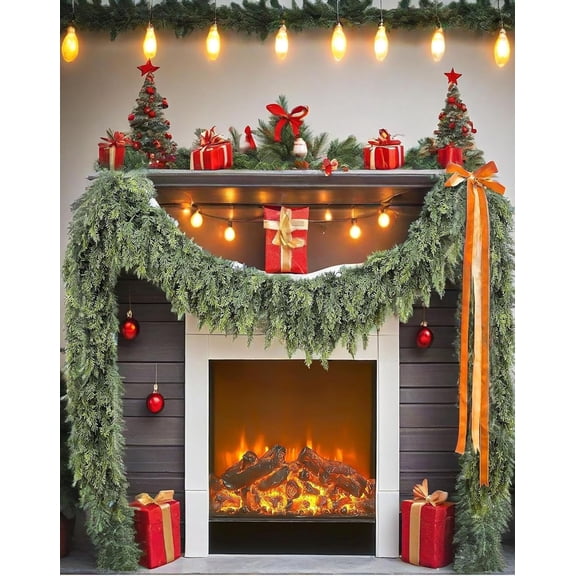 Guvpev 6FT Artificial Cedar Christmas Garlands - 2025 Christmas Cypress Leaf Vine Garlands, Real Touch Winter Greenery Garlands for Table, Mantel, Wall, Stairs, Holiday, Indoor Outdoor Seasonal Decor