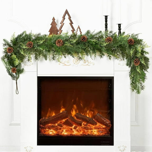 Guvpev 6FT Artificial Norfolk Pine & Cedar Christmas Garland, Soft & Thick Realistic Green Pine Garland with Pinecone, Real Touch Faux Cypress Greenery Fake Garlands for Indoor Outdoor Xmas Decor