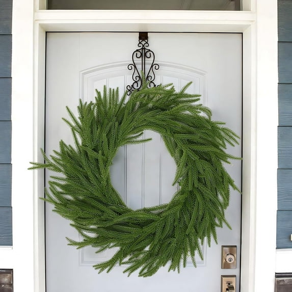 Guvpev 6FT Artificial Norfolk Pine Christmas Wreath for Front Door, Real Touch Green Faux Norfolk Pine Greenery Garland, Realistic Winter Wreath Holiday Decorations for Indoor/Outdoor Xmas Decor
