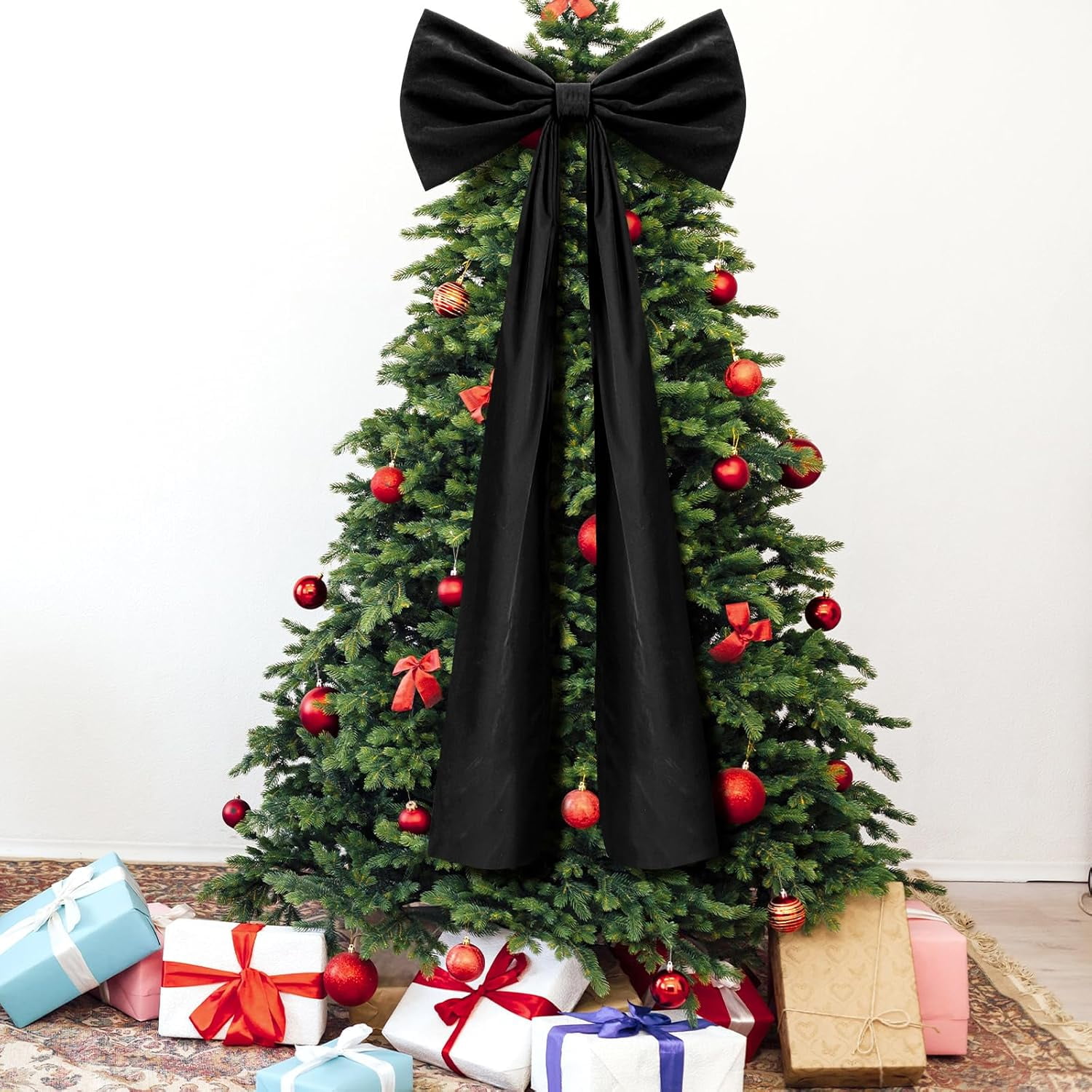 Guvpev 6FT Christmas Bows - Extra Large Black Velvet Bows for Christmas Tree Decor, Giant Xmas Tree Toppers Bows for Home, Windows, Wall, Mantel, Birthday, Wedding, Valentine's Day Party Decorations