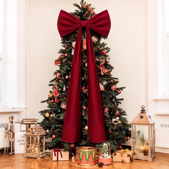 Guvpev 6FT Christmas Bows - Extra Large Deep Red Velvet Bows for Christmas Tree Decor, Giant Xmas Tree Toppers Bows for Home, Windows, Mantel, Birthday, Wedding, Valentine's Day Party Decorations