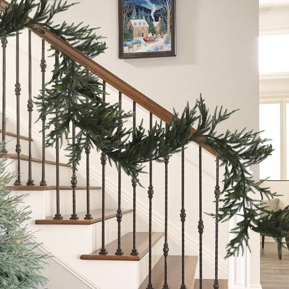 Guvpev 6FT Christmas Cedar Garland, Artificial Winter Greenery Garland with 1690 PE Tips, Realistic Christmas Pine Garland Holiday Decorations for Mantel, Staircase, Doorway Seasonal Decor