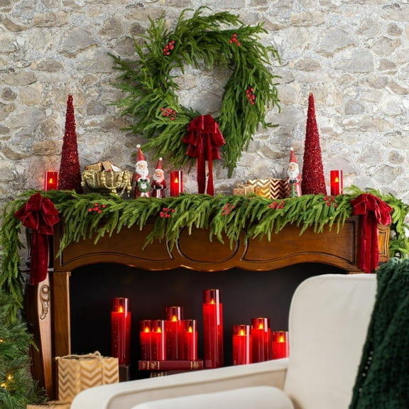 Guvpev 6FT Christmas Norfolk Pine Garland, 2Pcs Artificial  Winter Pine Needles Garlands, Real Touch Greenery Garland for Mantle, Stairs, Table, Wall, Indoor Outdoor Christmas Decorations