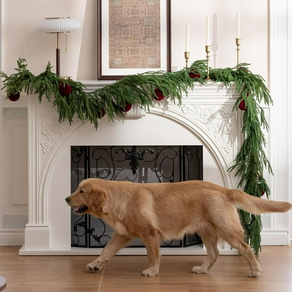 Guvpev 6FT Deluxe Christmas Garland, Real Touch Norfolk Pine Garland for Mantel, Wall, Staircase, Arches, Holiday Decor, Artificial Greenery Norfolk Pine Garland, Indoor Outdoor Christmas Decorations