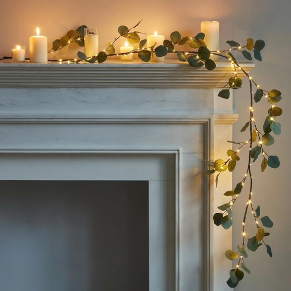 Guvpev 6FT Olive Vine Garland with 96 LED Fairy Lights, Battery Operated Garland with Timer, Twinkling Olive Branches for Mantle, Table Centerpiece, Holidays, Christmas & Spring Decor