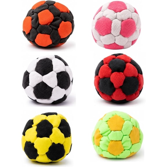 Guvpev 6Pcs Handmade Crocheted Footbags Sacks, Multi-Color Panel Kick Balls & Juggling Toys for Teens & Adults, Assorted Woven Hackys Foot Bags for Beginners, Hand Exercise & Outdoor Party Games