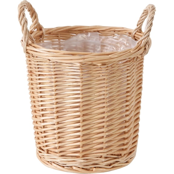 Guvpev 7.9" Small Handwoven Wicker Planter Basket with Waterproof Liner, Decorative Flower Pot Holder for Indoor Plants, Boho Farmhouse Decor for Tabletop & Windowsill, Natural
