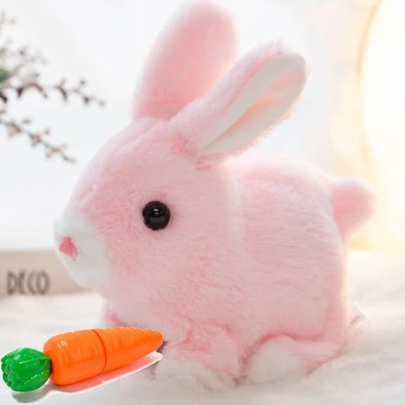 Guvpev 7" Interactive Easter Bunny Stuffed Animal, Hopping Electronic Plush Toy Rabbit with Wiggle Ears, Twitch Nose Sound & Movement, Pink