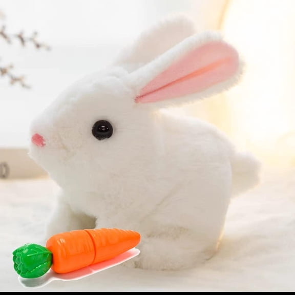 Guvpev 7" Interactive Easter Bunny Stuffed Animal, Hopping Electronic Plush Toy Rabbit with Wiggle Ears, Twitch Nose Sound & Movement, White