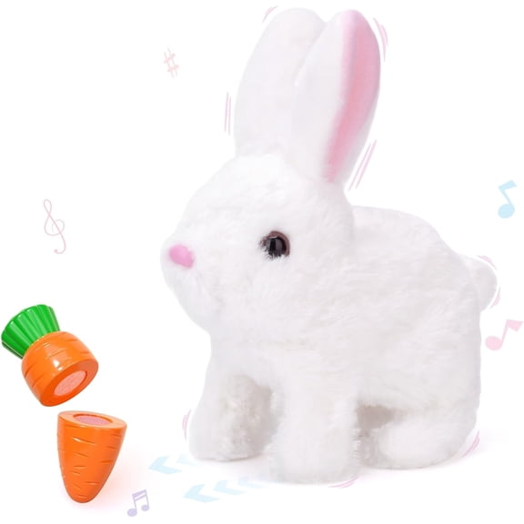 Guvpev 7" Interactive Realistic Bunny Plush, Hopping Robot Rabbit Toy with Carrot, Easter Bunny Stuffed Animal with Sounds, Wiggling Ears & Twitching Mouth, Easter Basket Stuffers Gifts