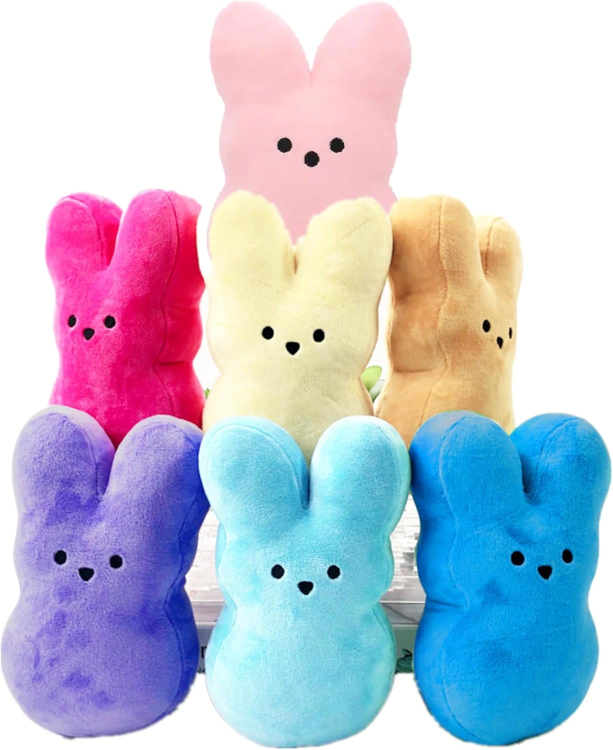 Guvpev 7Pcs Easter Bunny Peep 10" Plush Collectible, Soft & Huggable Bunny Stuffed Animal Easter Decorations Doll, Easter Basket Stuffers Gifts for Boys & Girls