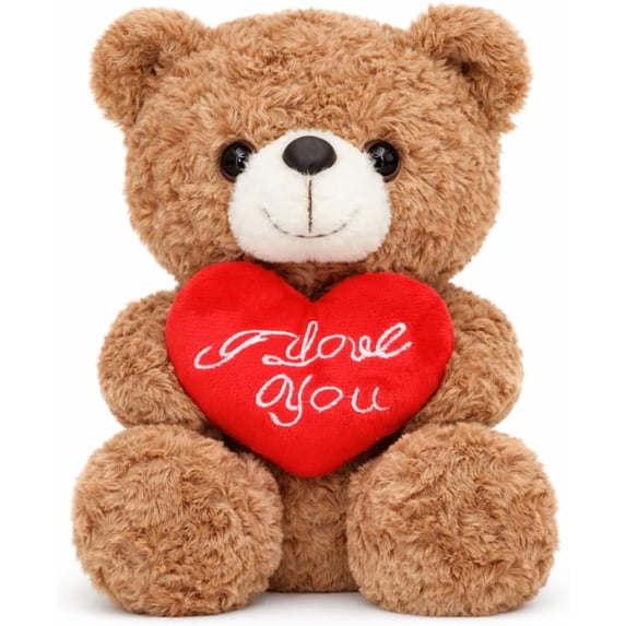 Guvpev 9" Teddy Bear Stuffed Animal, Hugging Heart, Super Soft Romantic Teddy Bear Plush Toy, Valentine's Day, Mother's Day & Graduation Gift, Brown