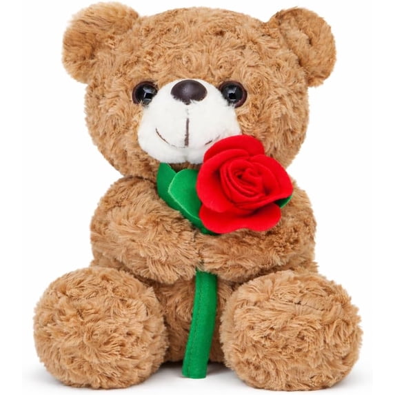 Guvpev 9" Teddy Bear Stuffed Animal, Hugging Rose, Super Soft Romantic Teddy Bear Plush Toy, Valentine's Day, Mother's Day & Graduation Gift, Brown