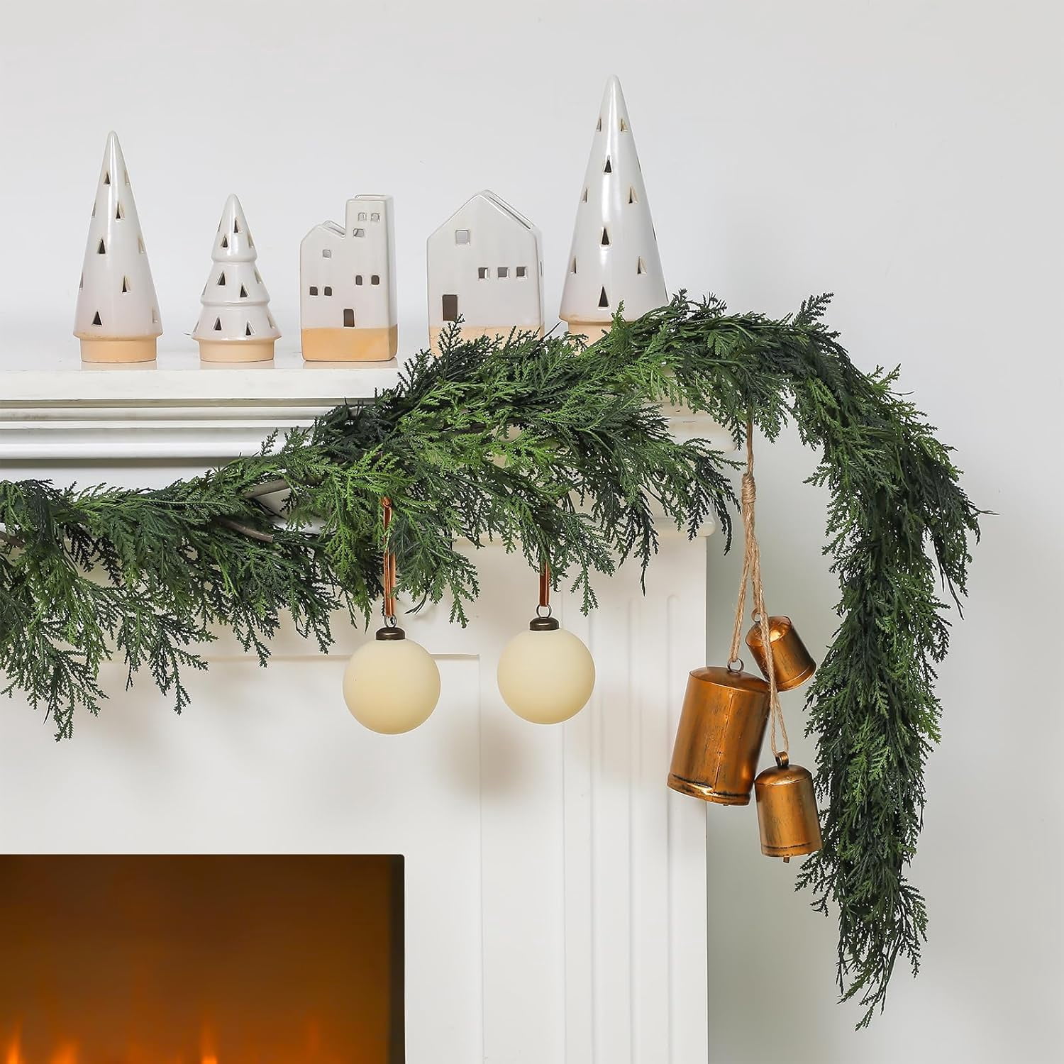 Guvpev 9FT Christmas Cedar Garland, Real Touch Christmas Cedar Pine ...