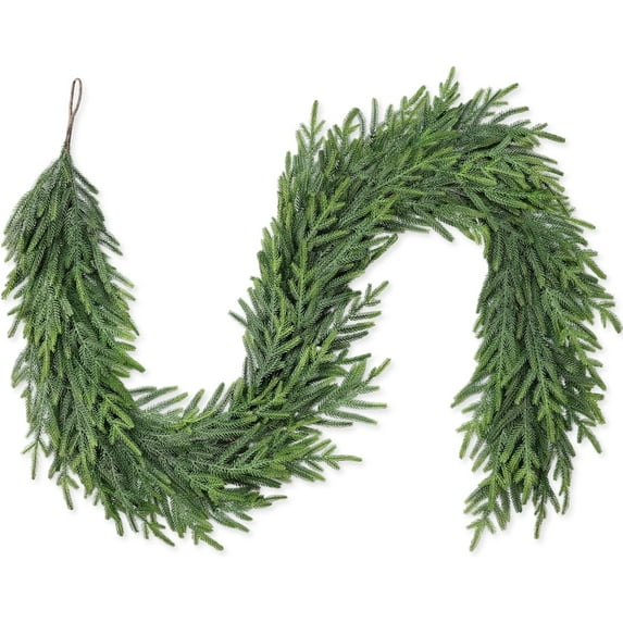 Guvpev 9FT Christmas Norfolk Pine Garland - Real Touch Green Faux Greenery Garland - Artificial Realistic Cedar Garlands for Home, Fireplaces, TV Stand - Indoor Outdoor Winter Christmas Decorations