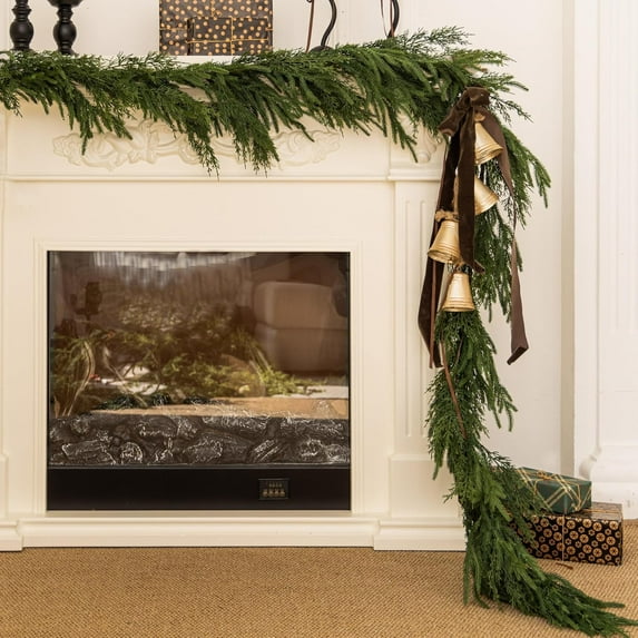 Guvpev 9FT Handmade Christmas Cedar Garland, Artificial Winter Pine Needles Greenery Garland Ornaments for Mantel, Table, Stairs, TV Cabinet, Winter, Holiday, Indoor Outdoor Christmas Decorations