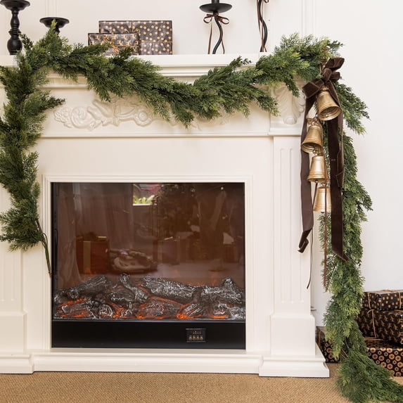 Guvpev 9FT Handmade Christmas Garland, Artificial Cypress Cedar Pine Needles Greenery Seasonal Garland for Mantel, Table, Stairs, TV Cabinet, Winter, Holiday, Indoor Outdoor Christmas Decorations