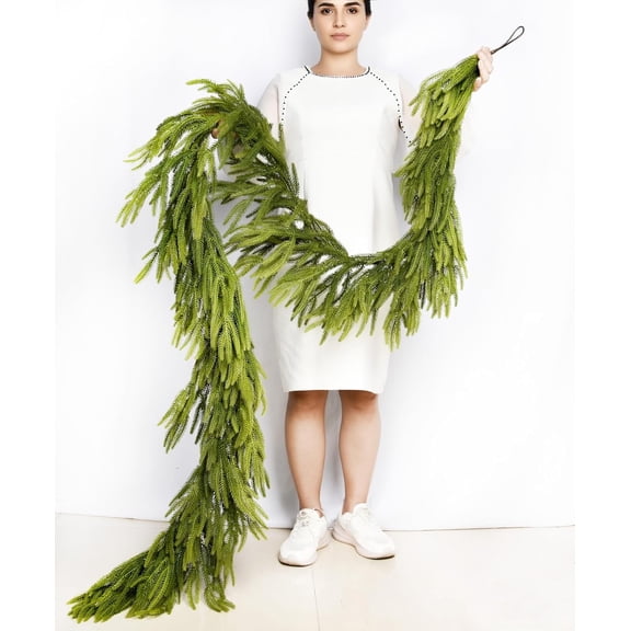 Guvpev 9FT Real Touch Norfolk Pine Garland, Artificial Faux Greenery Garlands, Christmas Norfolk Pine Garland for Mantel, Table, Stairs, Wall, Holiday, Seasonal, Indoor Outdoor Christmas Decorations