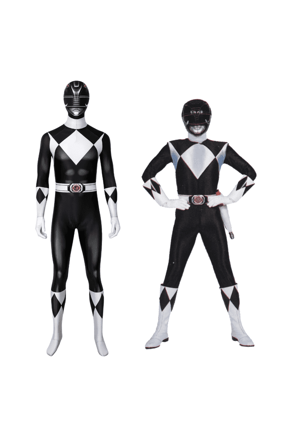 Adult Balck Ranger Costume, Halloween Cosplay Dress Up Outfits, 3D Spandex Superhero Deluxe Zentai Jumpsuit for Halloween Party Fancy Dress up