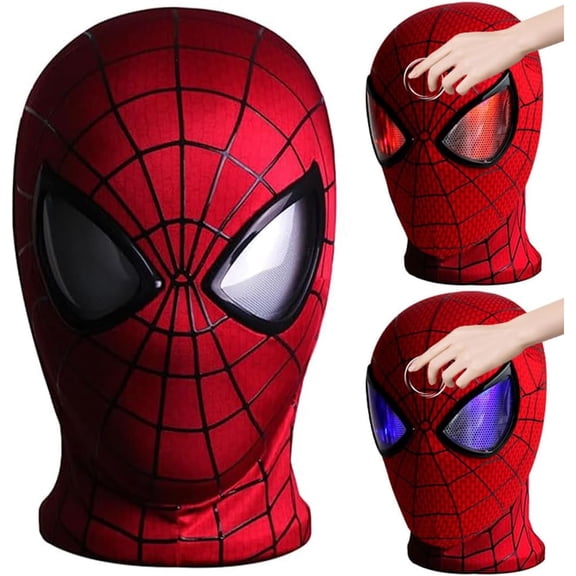 Guvpev The Superhero Mask with Touch Control Lighting Effects, Realistic Superhero Cosplay Mask, Full Face Red Mask Perfect for Men, Teens, Halloween & Birthday Superhero Dress Up Gifts