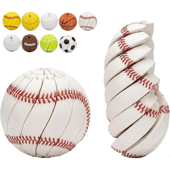 Guvpev Baseball Fidget Ball Toys, 3D Printed Twist and Turn Stress Relief Desk Fidget Toys, Relieve Anxiety Fidget Ball Sensory Puzzle, Portable Handheld Focus Ball for Teens & Adults