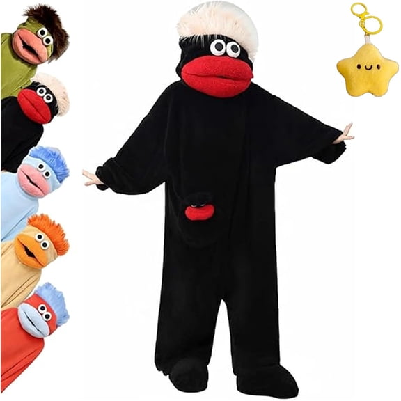 Guvpev Big Mouth Puppet Monster Onesie Pajamas - Plush Coral Fleece Sleepwear for Adult, Ultra-Soft Silly Puppet Cosplay One-Piece Hooded Loungewear, Ugly Couple Pajama Party Outfit