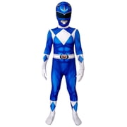 Guvpev Blue Ranger Costume, Halloween Cosplay Dress Up Outfit, 3D Spandex Superhero Bodysuit Jumpsuit for Halloween Party Cosplay & Fancy Dress Up