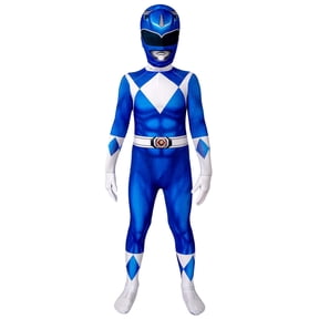 Guvpev Blue Ranger Costume, Halloween Cosplay Dress Up Outfit, 3D Spandex Superhero Bodysuit Jumpsuit for Halloween Party Cosplay & Fancy Dress Up