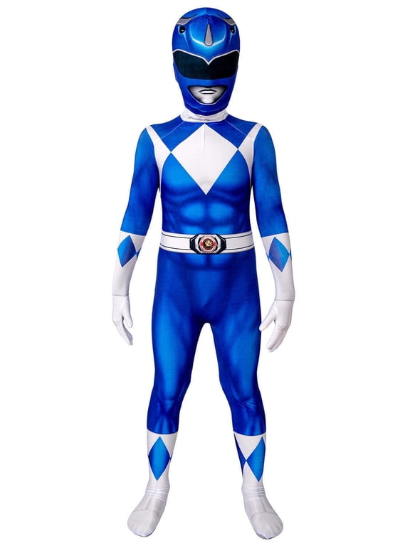 Blue Ranger Costume, Halloween Cosplay Dress Up Outfit, 3D Spandex Superhero Bodysuit Jumpsuit for Halloween Party Cosplay & Fancy Dress Up