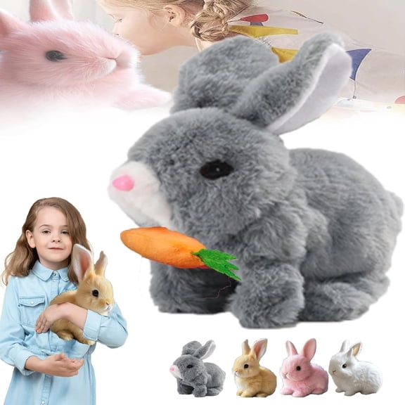 Guvpev Bunby - My Realistic Bunny Toys with Carrot Decor, 7" Realistic Bunny That Moves, Fun Interactive Bunny Plush Toys Can Walk and Talk, Bunny Stuffed Animal Easter Basket Stuffers Gifts for Kids
