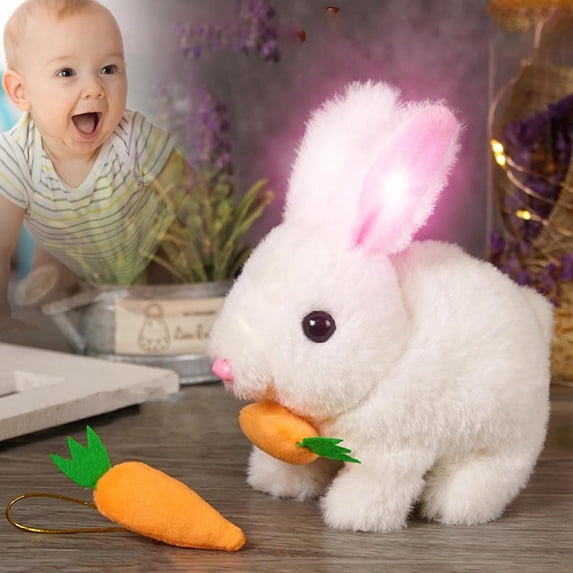 Guvpev Bunby - My Realistic Bunny Toys, Easter Bunny Stuffed Animal Can Sounds & Movements, Realistic Fun Rabbit Toys with Carrot Accessories and Glowing Ears, Easter Basket Stuffers Gifts for Kids