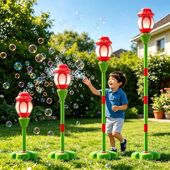 Guvpev Burst Bubble Fountain, Street Lamp Shape Bubble Machine, Rechargeable Music Light Bobble Maker Toys for Parents Party Gathering, Fun Rechargeable Maker with Sound Effects