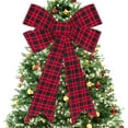 thumbnail image 1 of Guvpev Christmas Bows, 16x24 in Large Christmas Tree Bows, Black & Red Buffalo Plaid Velvet Bows for Christmas Tree Decorations Xmas Holiday Party Decor Supplies for Fence Railing Stairs Front Door, 1 of 16