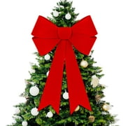 Guvpev Christmas Decorations, 16x24 In Large Christmas Bows, Red Velvet Bows for Christmas Tree, Indoor Outdoor Holiday Xmas Decor Home Wreath Fence Stairs Railing Fireplace Front Door Supplies