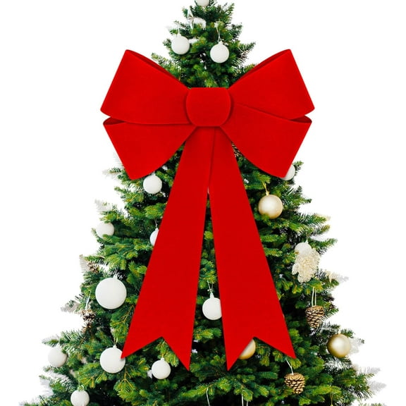 Guvpev Christmas Decorations, 16x24 In Large Christmas Bows, Red Velvet Bows for Christmas Tree, Indoor Outdoor Holiday Xmas Decor Home Wreath Fence Stairs Railing Fireplace Front Door Supplies