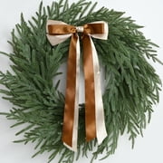 Guvpev Christmas Decorations -24 Inch Christmas Wreath, Norfolk Pine Wreath, Christmas Wreaths for Front Door, Christmas Door Wreath with Bow for Outdoor Indoor with Ribbon for Home Mantel Table Wall