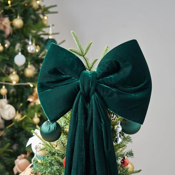 Guvpev Christmas Decorations - Giant Green Xmas Bow - 6FT Oversized Green Velvet Christmas Tree Topper, Christmas Ribbon Gift Bow, Indoor/Outdoor Xmas Decor for Home Wreath/Mantel/Front Door/Wedding