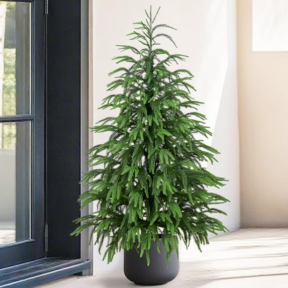 Guvpev Christmas Decorations - Outdoor Christmas Tree for Front Porch - 3FT Artificial Norfolk Pine Tree - Realistic Potted Tree Xmas Decor for Home Indoor Outdoor Entryway Party Living Room Office