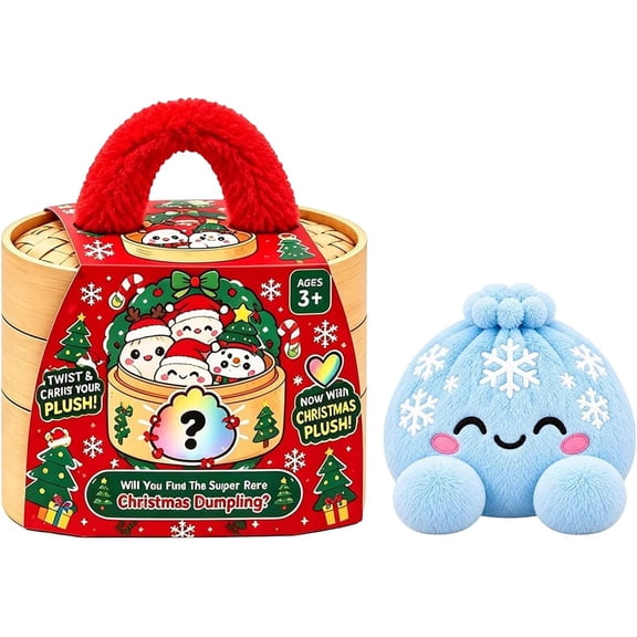 Guvpev Christmas Dumpling Plush Squishy Blind Box with Simulated Steamer, Cute Soft Stuffed Dumpling Squeeze Fidget Toys, Sensory Stress Relief Toys, Holiday Gift & Stocking Stuffers for Ages 3+