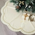 thumbnail image 1 of Guvpev Christmas Tree Skirt - 48 Inch Ivory Velvet Fur Scallop Tree Skirt Sparking Gold Lace Trim for Party Rustic Xmas Holiday Decorations All Year, 1 of 12
