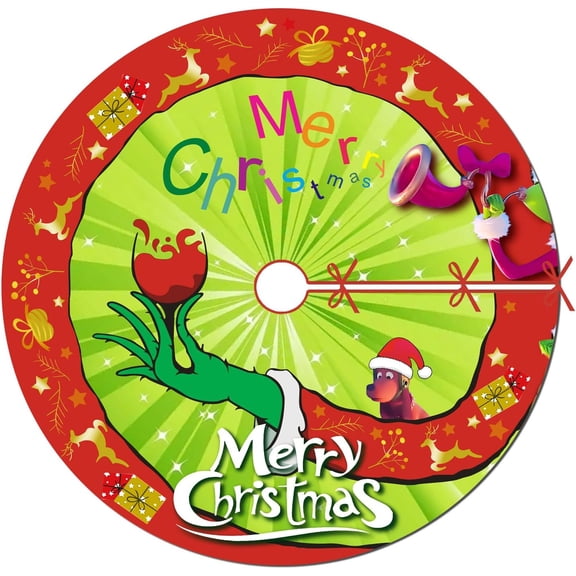 Guvpev Christmas Tree Skirt - 48" Red & Green Merry Christmas Tree Skirt Mats for Christmas Tree Decorations, Soft Farmhouse Holiday Xmas Decorations