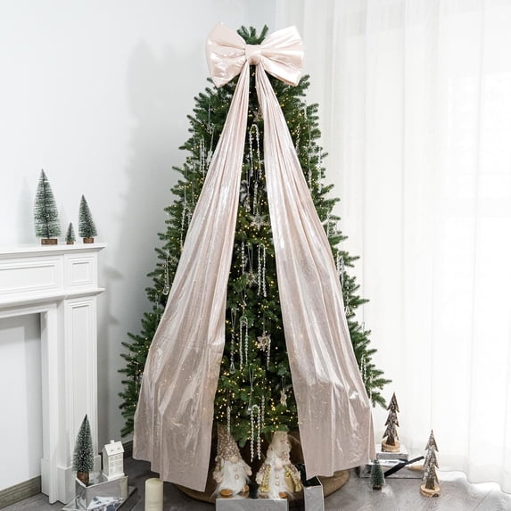 Guvpev Christmas Tree Topper Bow, 67x16 Inch Rose Gold Extra Large Room Decor Ribbon Bow for Wedding, Valentine's Day, Birthday Party Decor, Giant Xmas Decorations for Christmas Tree, Mantel, Wall