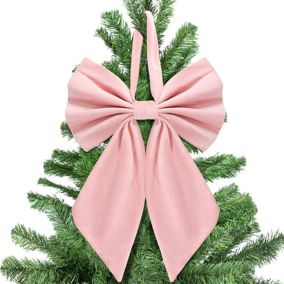 Guvpev Christmas Tree Topper Bows, 22" Large Pink Velvet Bow for Christmas Tree Decor, Valentine's Day Decor, Ribbon Hanging Xmas Decor for Home, Wedding, Room, Holiday Party Hanging Decorations