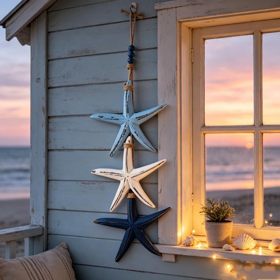 Guvpev Coastal Wooden Fish & Starfish Wall Decor, Rustic Nautical Wall Hanging Ornament, Real Wood Beach Theme Art for Home, Front Door, Porch, Indoor & Outdoor Home Decor