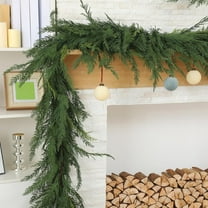 Guvpev Deluxe Cedar Garland Christmas Decorations, 6FT Artificial Realistic Soft & Thickness Green Faux Cedar Pine Garland, Christmas Greenery Garland for Table, Mantel, Wall, Winter Seasonal Decor