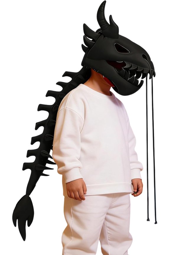 Dinosaur Skeleton Costume - Realistic Funny Soft Plush Headwear & Spine Cosplay Outfits - Realistic Dragon Cosplay Costumes for Halloween Dress-Up