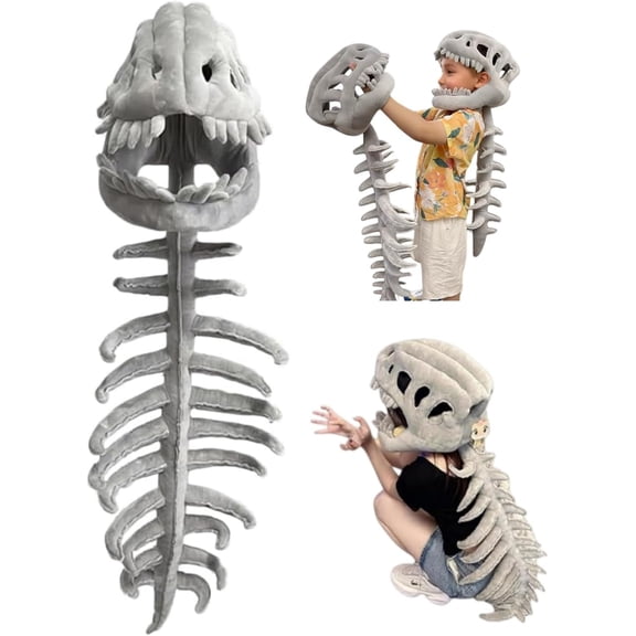 Guvpev Dinosaur Skeleton Costume Set Spinosaurus-Style Dino Outfits – 3D Skull Headpiece & Spine for Halloween Cosplay, Dress-Up, Parties & Photos