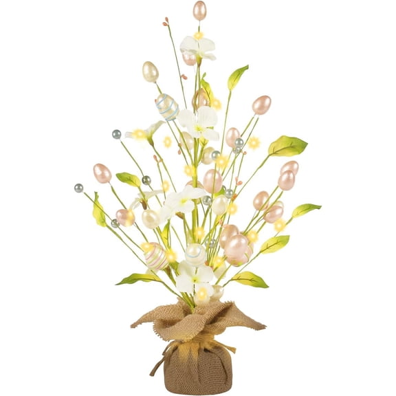 Guvpev Easter Decorations, 18" Artificial Easter Eggs Tree Tabletop Decor with Delicate Ornaments, Decorative Lighted Easter Table Tree Decor for Home Party Wedding Holiday Spring Summer Decorations
