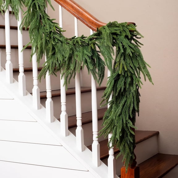Guvpev Extra Full 6FT Real Touch Norfolk Pine Garland Realistic, Christmas Garland for Mantel, Soft & Bendable Real Touch Garland Christmas Greenery, Evergreen Christmas Garland for Fireplace, Stairs